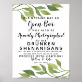 Poster verdure feuillage Open Bar signe mariage (Devant)