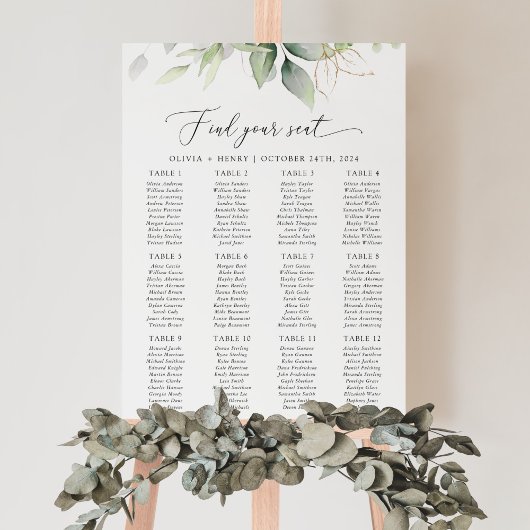 Poster Verdure, Feuilles d'Eucalyptus, Plan de Table de M