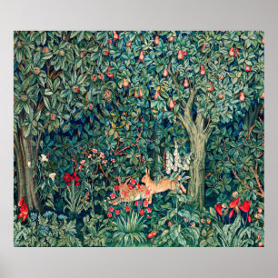 Poster VERDURE, Hares FORESTIERS, Hares Floral vert