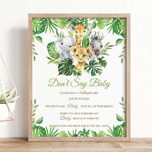 Poster Verdure Jungle Animaux Douche Ne pas dire Baby Gam