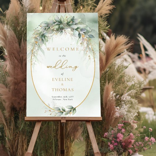 Poster Verdure luxuriante cadre or mariage Accueil