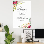 Poster Verdure Rose Blush Floral Mariage Bienvenue (Bureau à domicile)