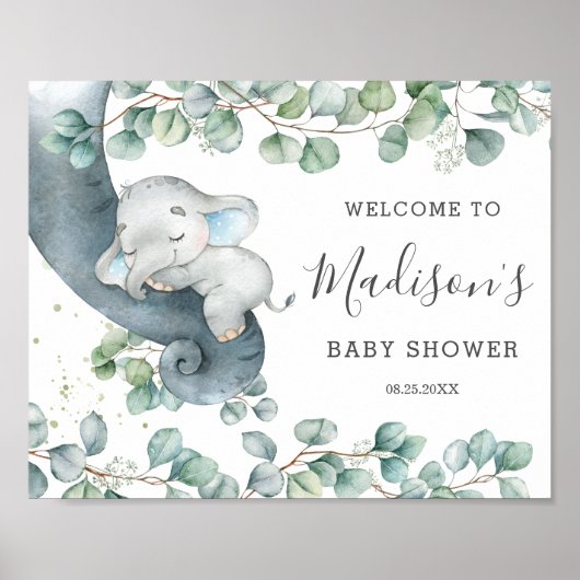 Poster Verdure rustique Cute Elephant Baby shower Bienven (Devant)