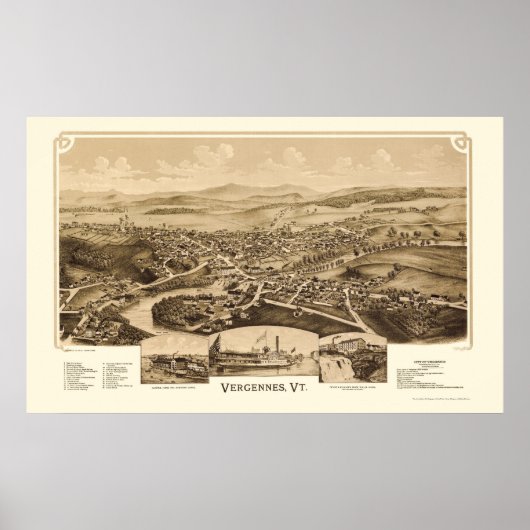 Poster Vergennes, VT Carte panoramique - 1890 (Devant)