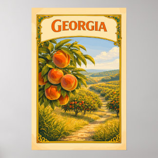 Poster Verger de pêchers vintage de Géorgie