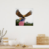 POSTER VÉRITABLE BALD EAGLE VOL AVEC DRAPEAU AMÉRICAIN (Cuisine)