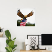 POSTER VÉRITABLE BALD EAGLE VOL AVEC DRAPEAU AMÉRICAIN (Bureau à domicile)