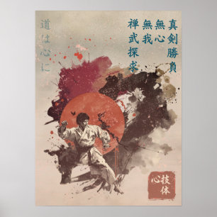 Poster Véritable Force Murale Zen Karaté Sumi-e