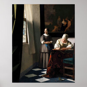 Poster Vermeer - Dame écrivant une lettre avec sa servant