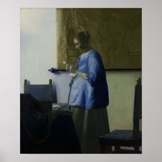 Poster Vermeer - Femme En Bleu Lire Une Lettre 1665 (Devant)