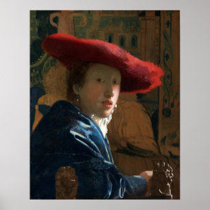 Poster Vermeer - Fille Avec Un Casquette Rouge 1667