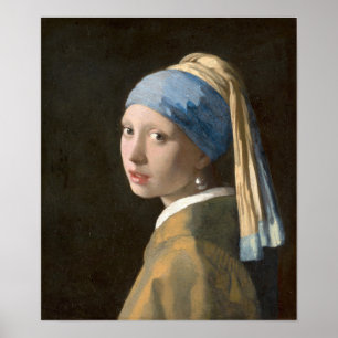 Poster Vermeer - Fille Avec Une Perle Élevant 1667 (HQ)