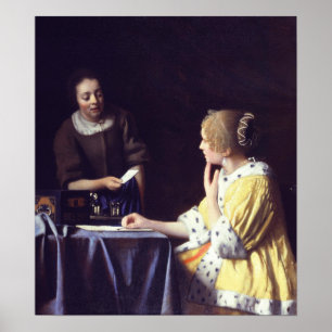 Poster Vermeer - Maîtresse Et Fille Portant Une Lettre 16