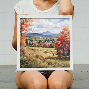 Poster Vermont Ferme Vie Automne Paysage Aquarelle Art