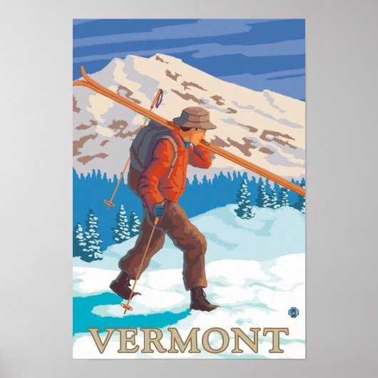 Poster VermontSkier transportant des skis (Devant)