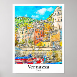 Poster Vernazza Italie Voyage Aquarelle Croquis main