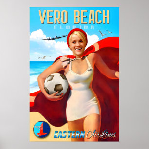 Poster Vero Beach Floride Eastern Air Lines Nouveau Voyag
