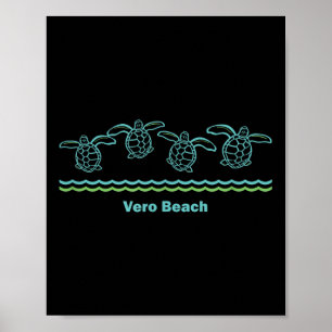 Poster Vero Beach Floride Rétro Mer Bleue Tribal Turtle