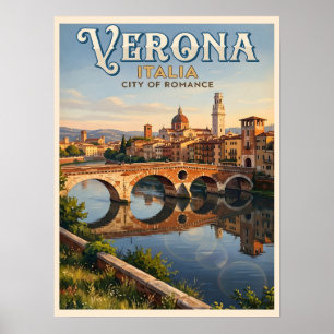 Poster Verone Italie Rivière Adige Voyage Vintage