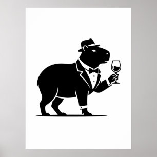Poster Verre à vin capybara drôle minimaliste moderne