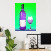 Poster verre à vin et bouteille : vitrail (Bureau à domicile)