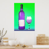 Poster verre à vin et bouteille : vitrail (Cuisine)