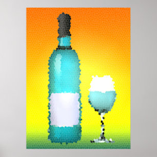 Poster verre à vin et bouteille : vitrail