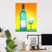 Poster verre à vin et bouteille : vitrail (Bureau à domicile)