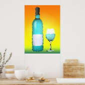 Poster verre à vin et bouteille : vitrail (Cuisine)