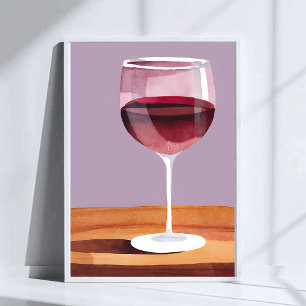 Poster Verre à Vin Rouge Aquarelle Vino