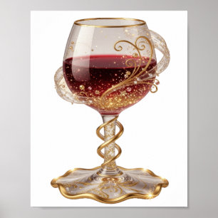 Poster Verre à vin rouge Cool Gold Art de texte 3D