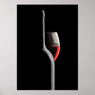 Poster Verre à vin rouge élégant et bouteille. Fond noir