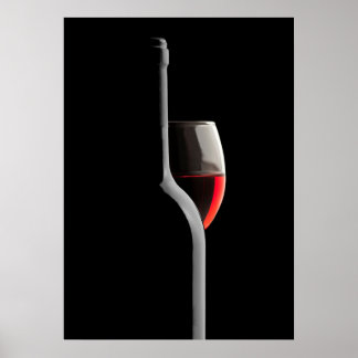 Poster Verre à vin rouge élégant et bouteille. Fond noir