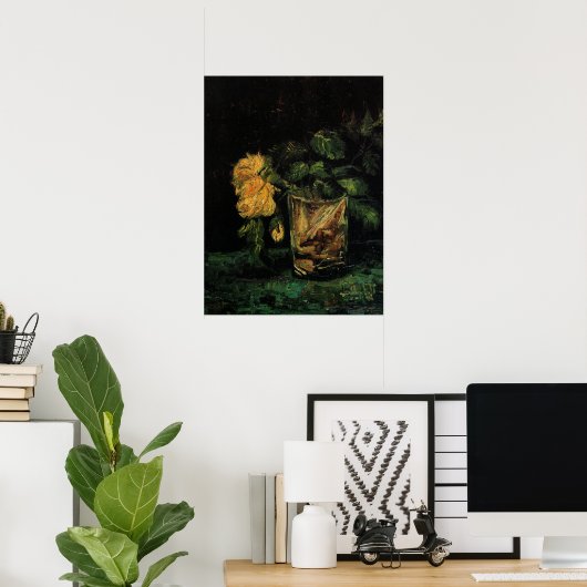 Poster Verre avec Roses par Vincent van Gogh (Bureau à domicile)