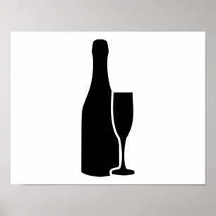 Poster Verre bouteille de champagne