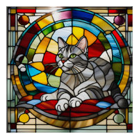 Verre coloré chat tigré gris