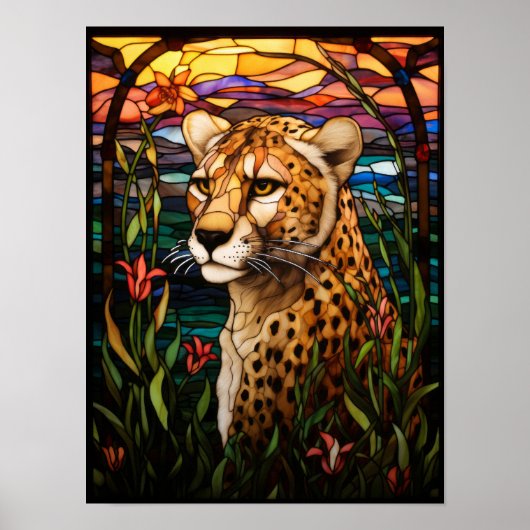 Poster Verre coloré faune guépard (Devant)