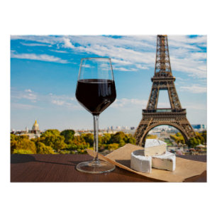 Poster Verre de vin au brie sur la tour Eiffel
