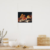 Poster Verre de vin, pastèque et pain (Cuisine)