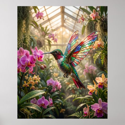Poster Verre Orchidée Colibri Lueur (Devant)