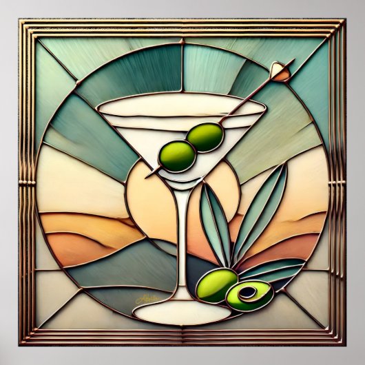 Poster Verre teinté du milieu du siècle 2 Martini olive (Devant)