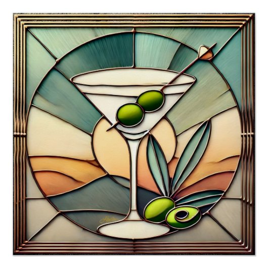 Poster Verre teinté du milieu du siècle 2 Martini olive (Devant)