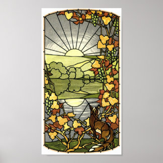 Poster Verre tendu avec renard et soleil