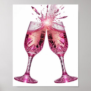 Poster Verres à CHAMPAGNE ROSÉ argentés accrocheurs