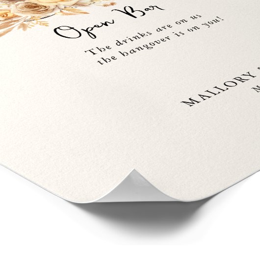 Poster Verres à vin et Fleurs Open Bar Mariage neutre (Coin)