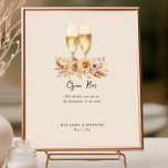Poster Verres à vin et Fleurs Open Bar Mariage neutre<br><div class="desc">Panneau de bar ouvert rustique chic pour votre réception de mariage. Le panneau de la barre a une palette de couleurs neutres et l'aquarelle illustration des verres de vin et des fleurs. Typographie manuscrite et option pour modifier le libellé pour compléter votre style mariage. Personnalisez le panneau avec vos noms...</div>