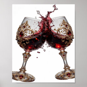 Poster VERRES À VIN ROUGE Or Moderne Motif Artistique