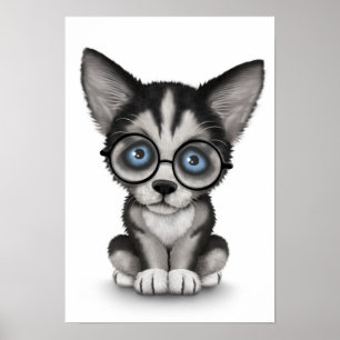 Poster Verres de port de chiot mignon de chien de