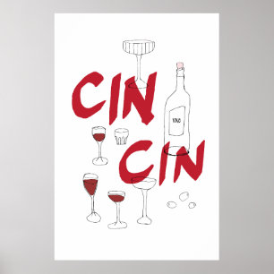 Poster Verres dessinés à la main et cin de bouteille text