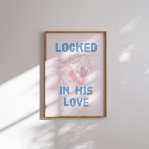 Poster Verrouillé dans son amour Pink Heart Key Pastel